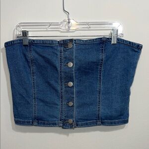 Classic Blue Denim Strapless Crop Top